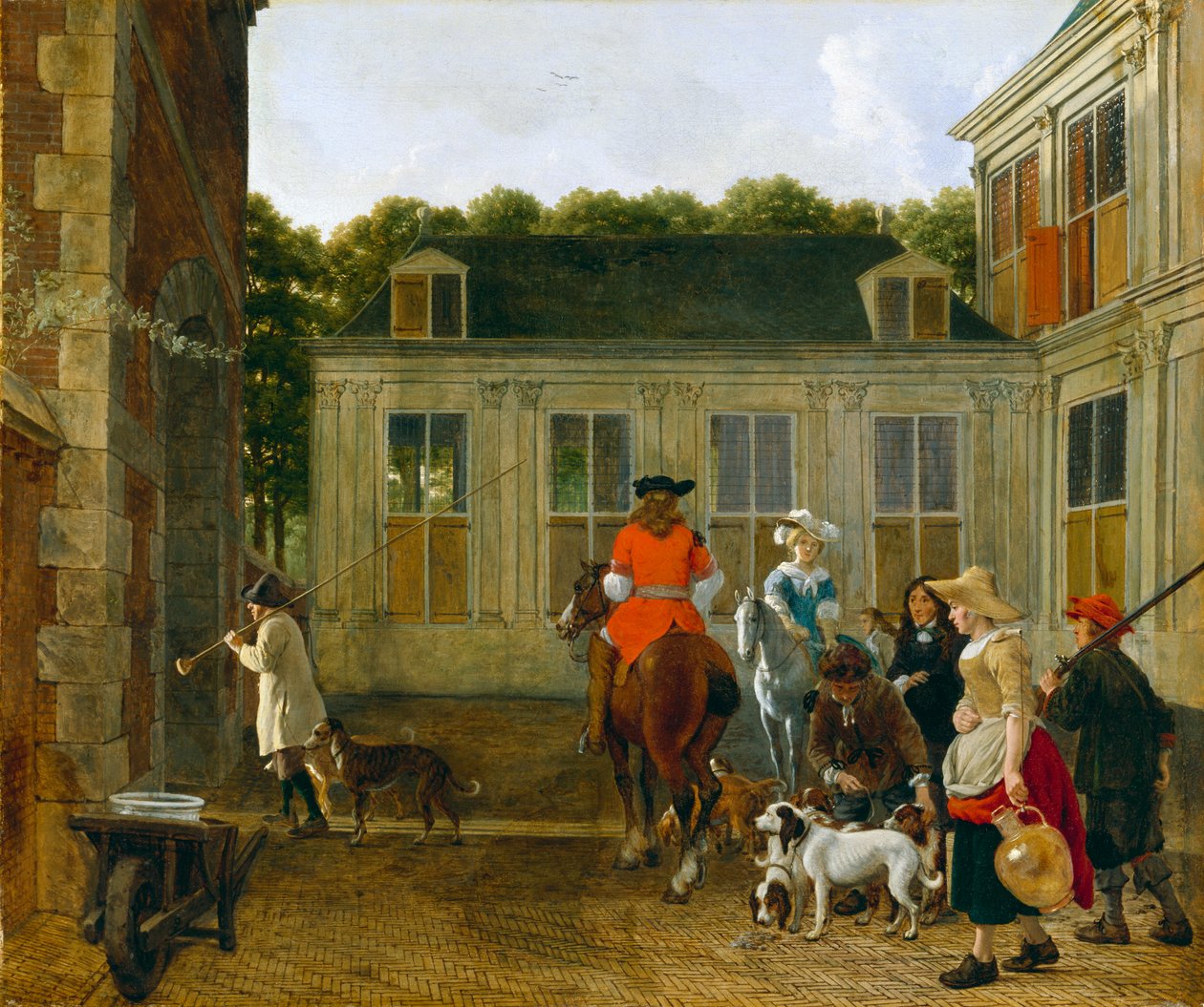 Jagtfest i gården til et landsted, ca. 1665 af Ludolf de Jongh