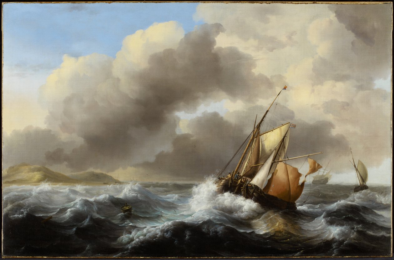 Fiskerfartøjer offshore i et tungt hav, 1864 af Ludolf Backhuysen