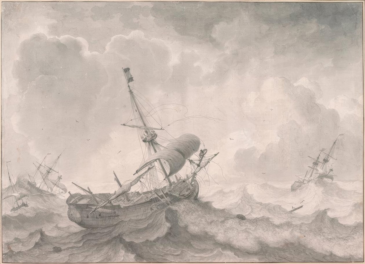 L.Backhuysen, skibe på stormfuldt hav af Ludolf Backhuysen