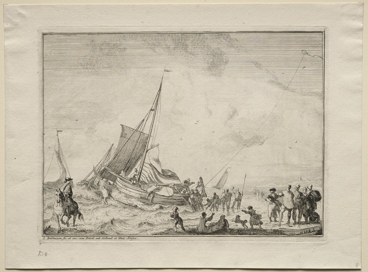 søsætning af et skib af Ludolf Backhuysen
