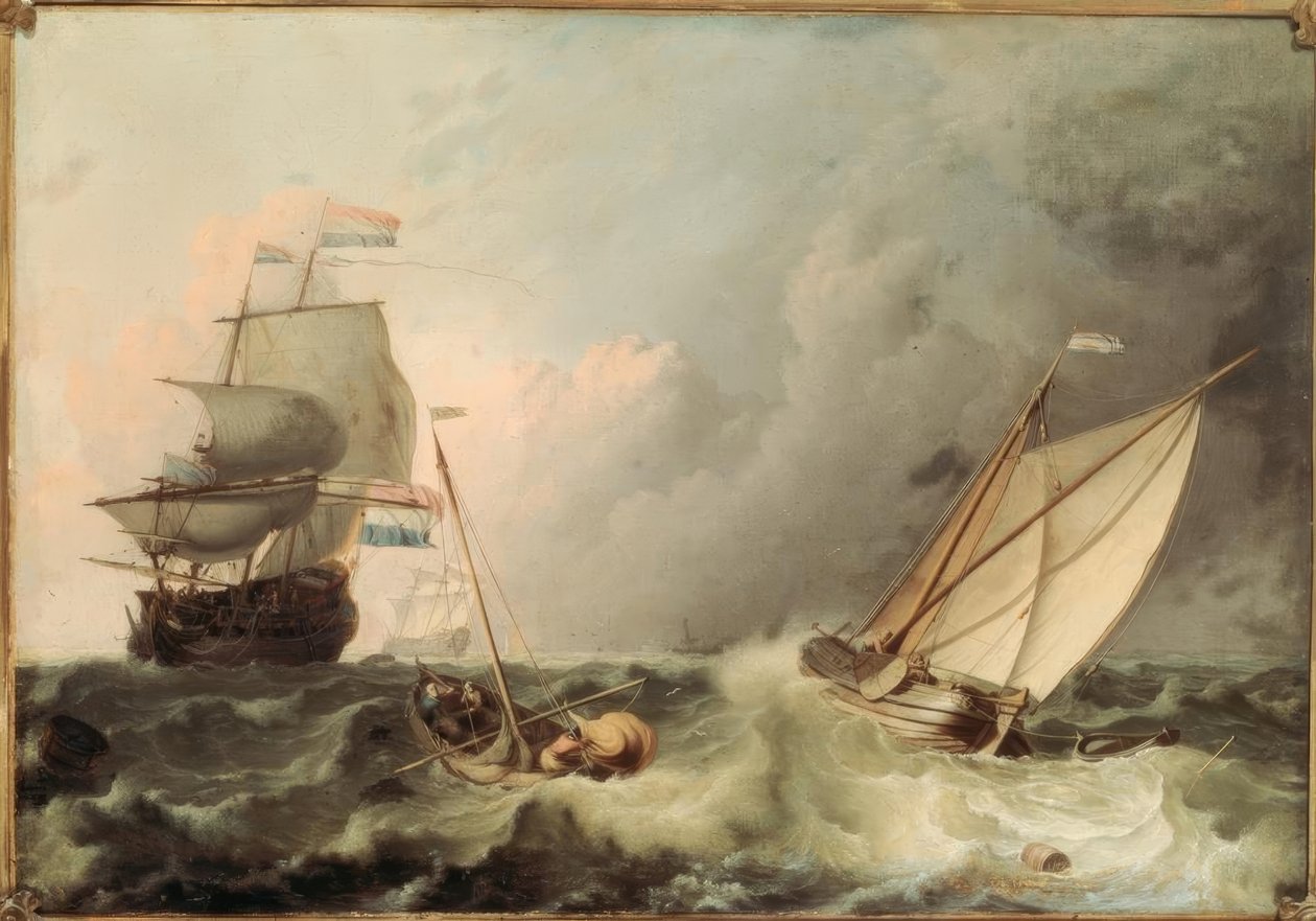 Sejlskibe på et oprørt hav af Ludolf Backhuysen