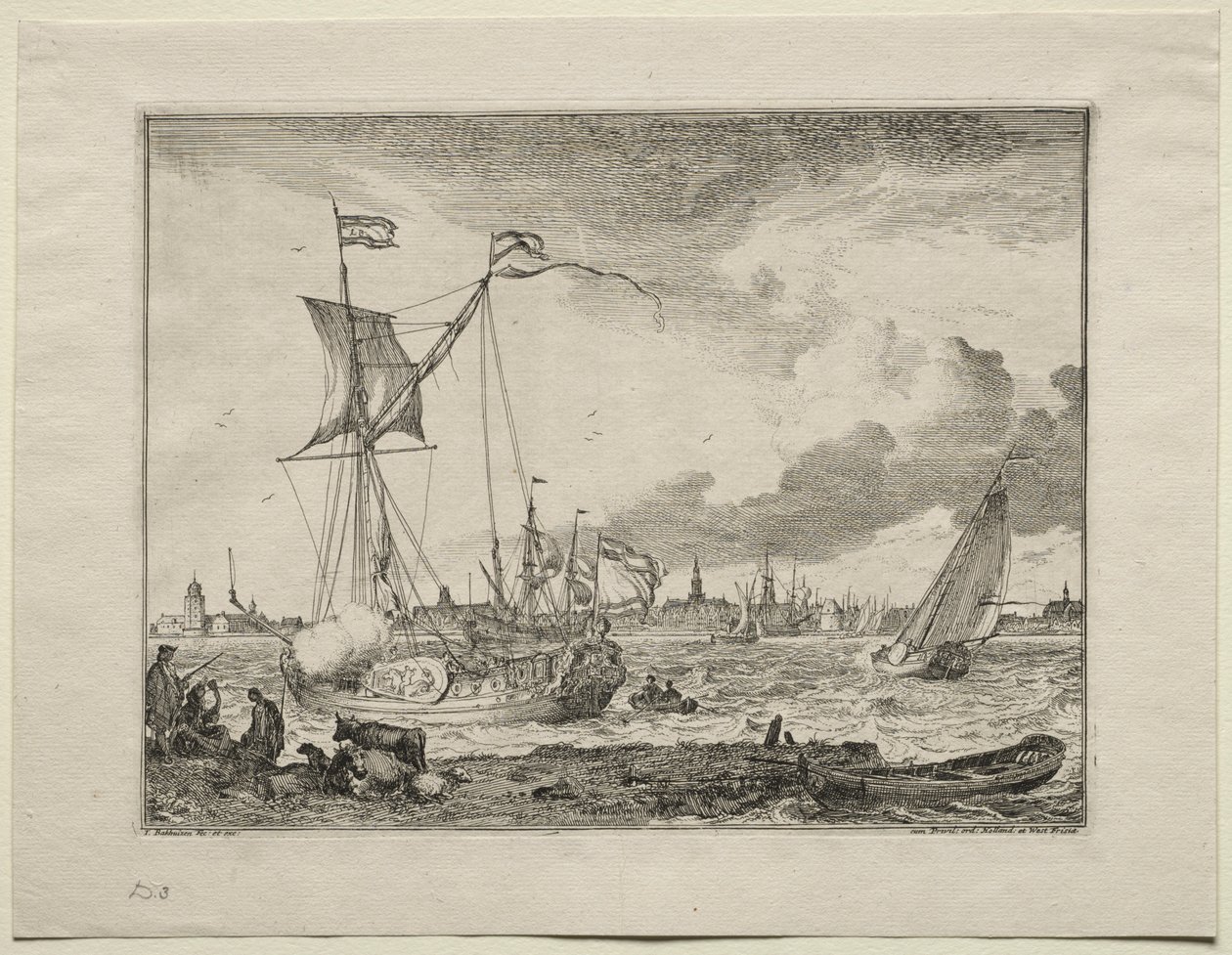 Udsigt over Amsterdam med skibe i forgrunden, 1701. af Ludolf Backhuysen