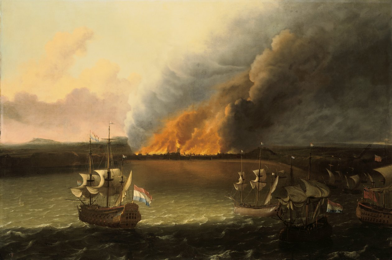 Havlandskab med en ild i det fjerne, 1667 af Ludolf Backhuysen I