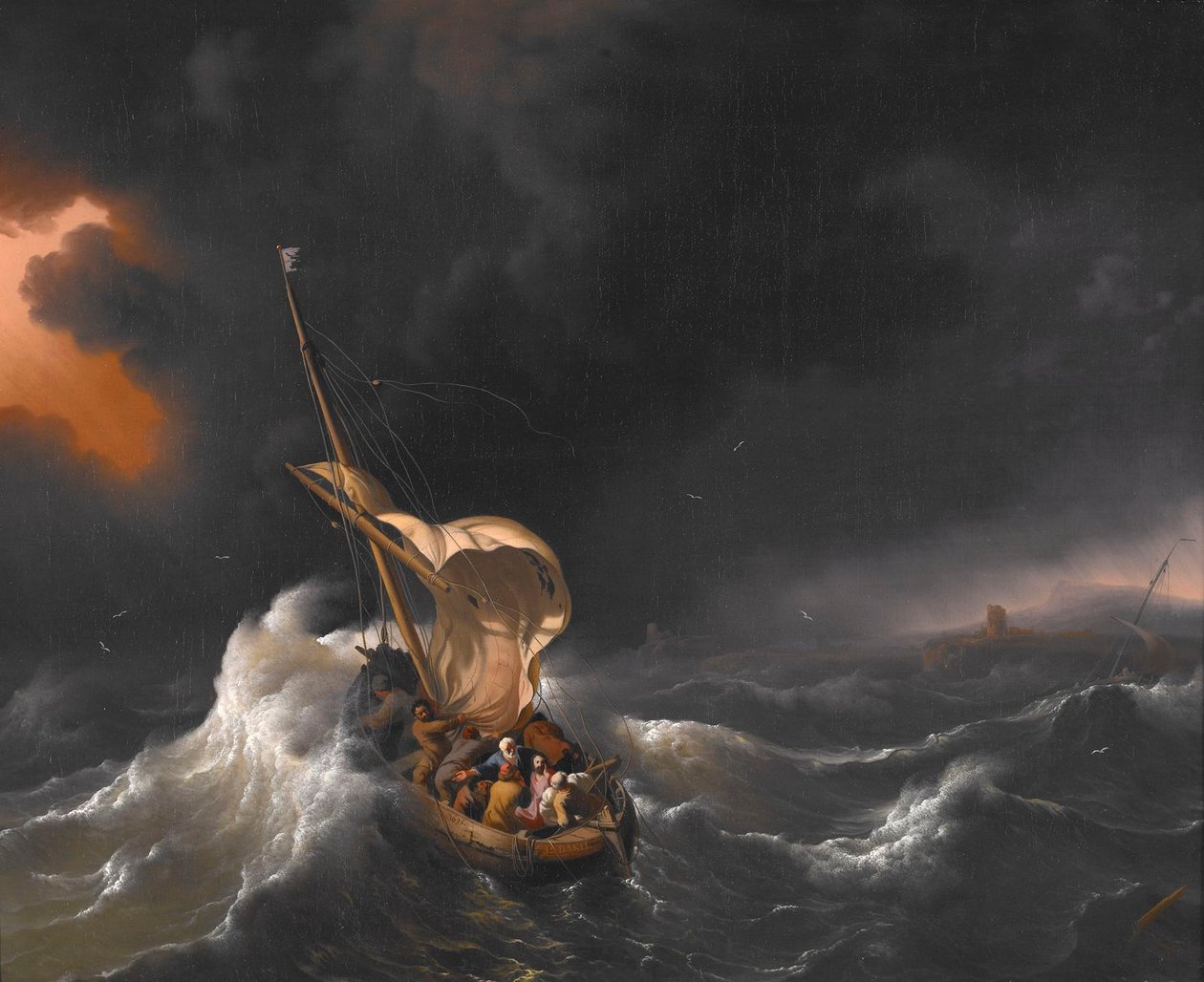 Kristus stilner stormen på Galilæas Sø af Ludolf Bakhuizen