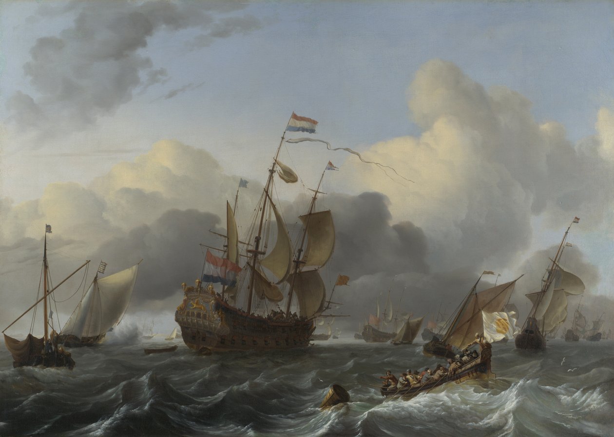 Flagskib Eendracht og en flåde af hollandske krigsmænd, ca. 1670 af Ludolf Bakhuizen