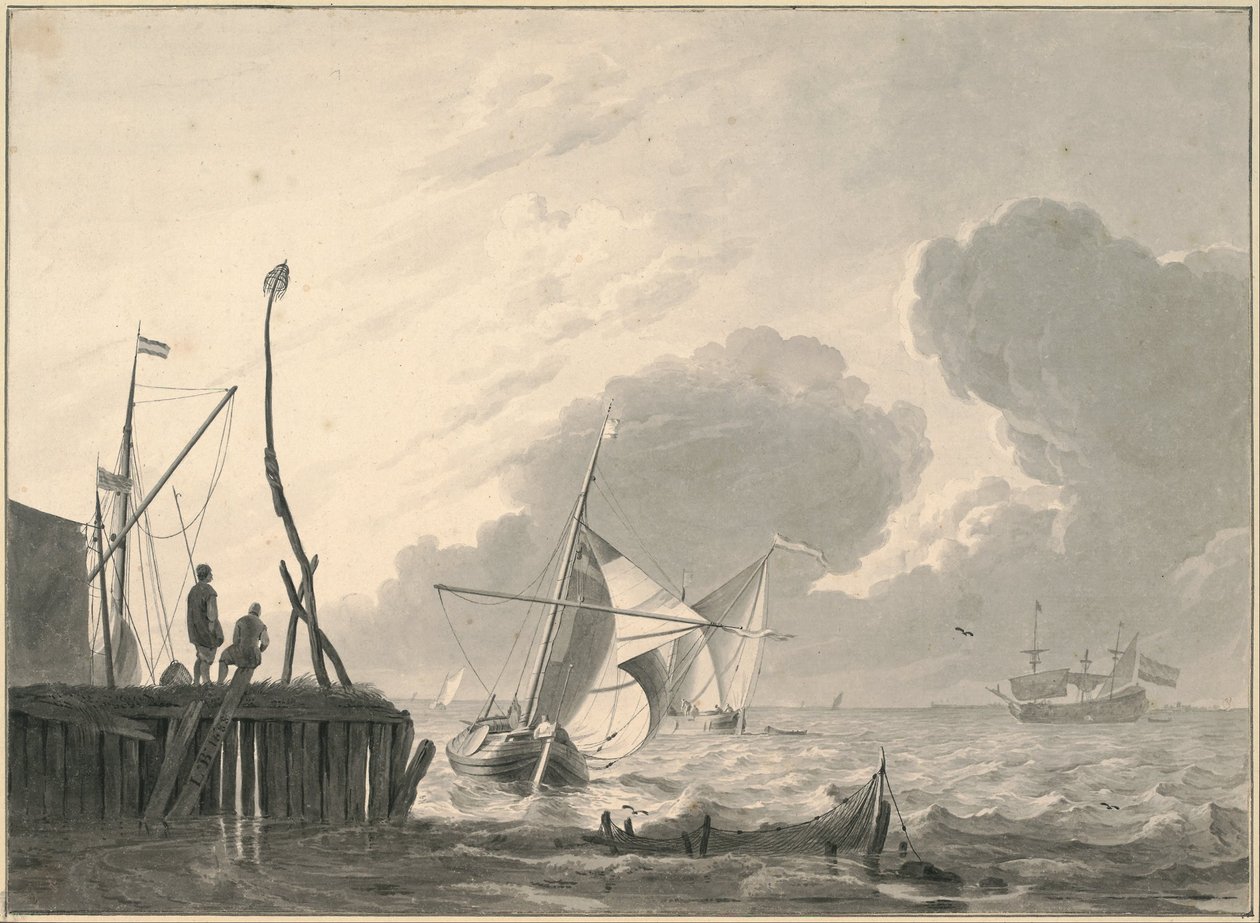 Havn på havet i tordenvejr af Ludolf Bakhuizen