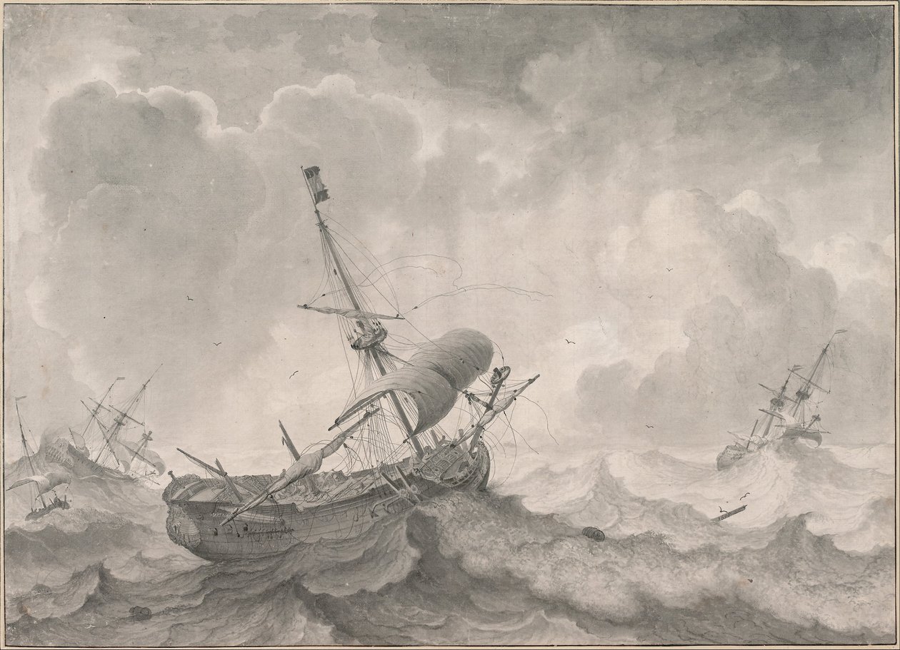 Skibe på et stormfuldt hav af Ludolf Bakhuizen