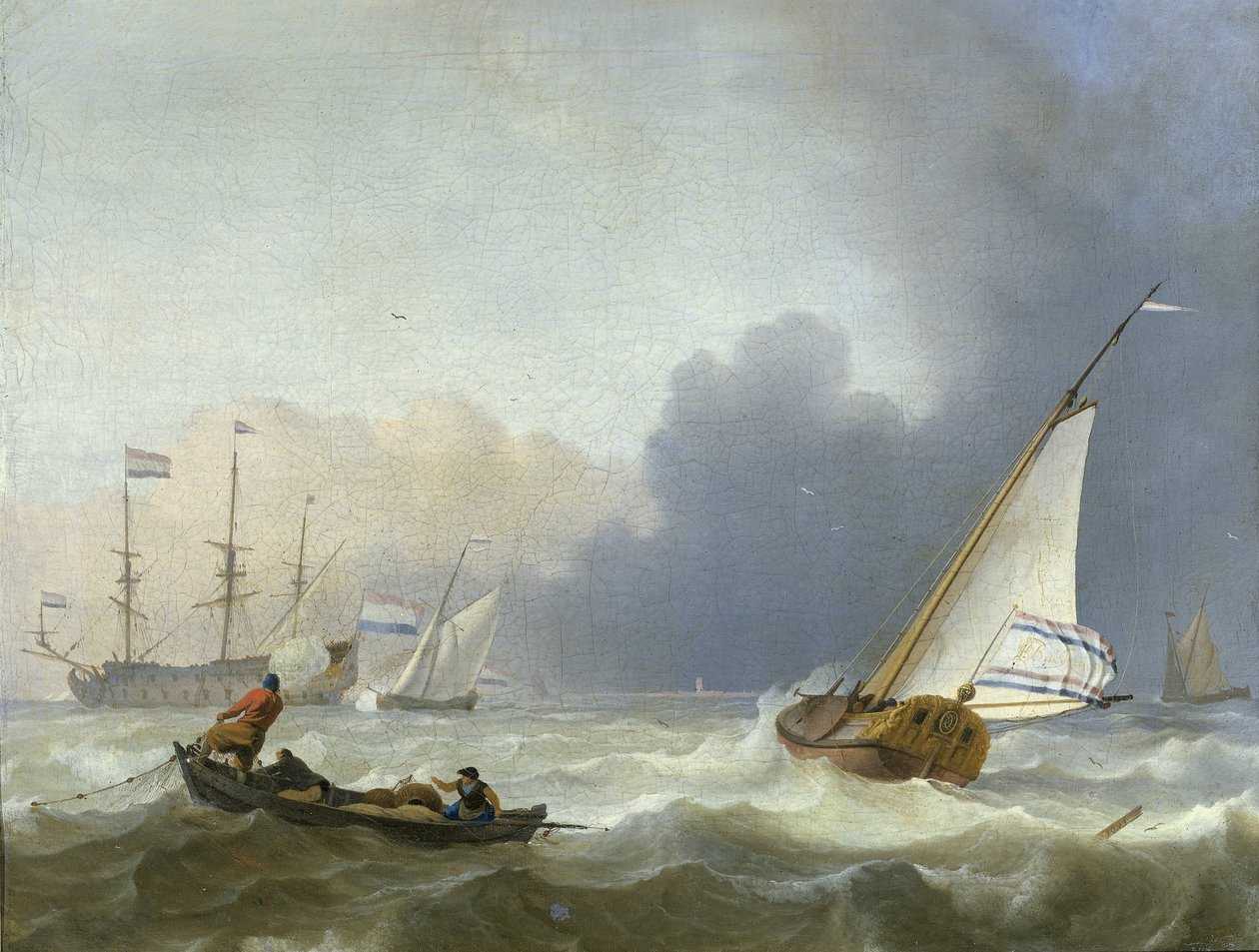 Barskt hav med en hollandsk yacht Ujævnt hav med en hollandsk yacht under sejl af Ludolf Bakhuysen