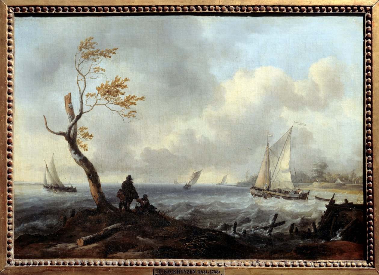 Fiskerbåd og kystbåd i dårligt vejr eller kuling Maleri af Ludolf Backhuysen (1631-1708) af Ludolf I Backhuysen