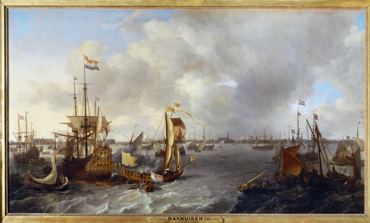 Amsterdams havn set fra Ijssel ... af Ludolf I Backhuyzen