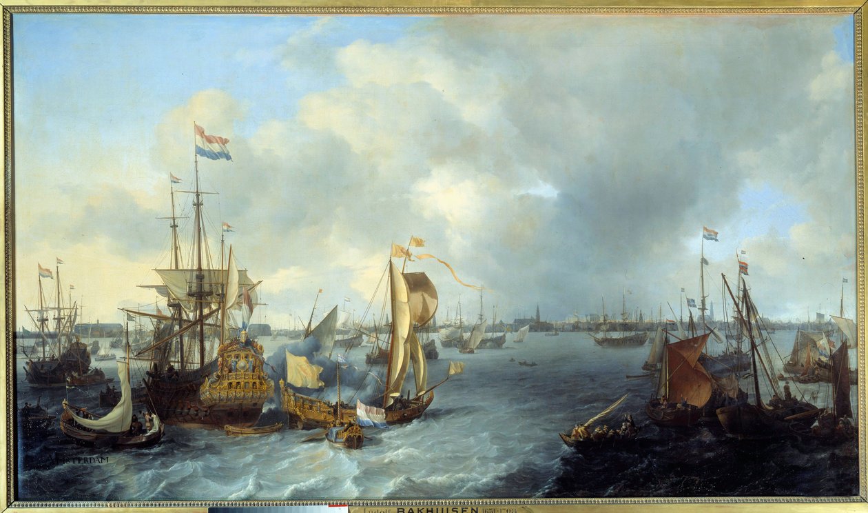 Udsigt over Amsterdams havn fra Ij-maleriet af Ludolf Backhuyzen (1631-1708) 1666 søn. 1,28x2,21 m af Ludolf I Backhuyzen