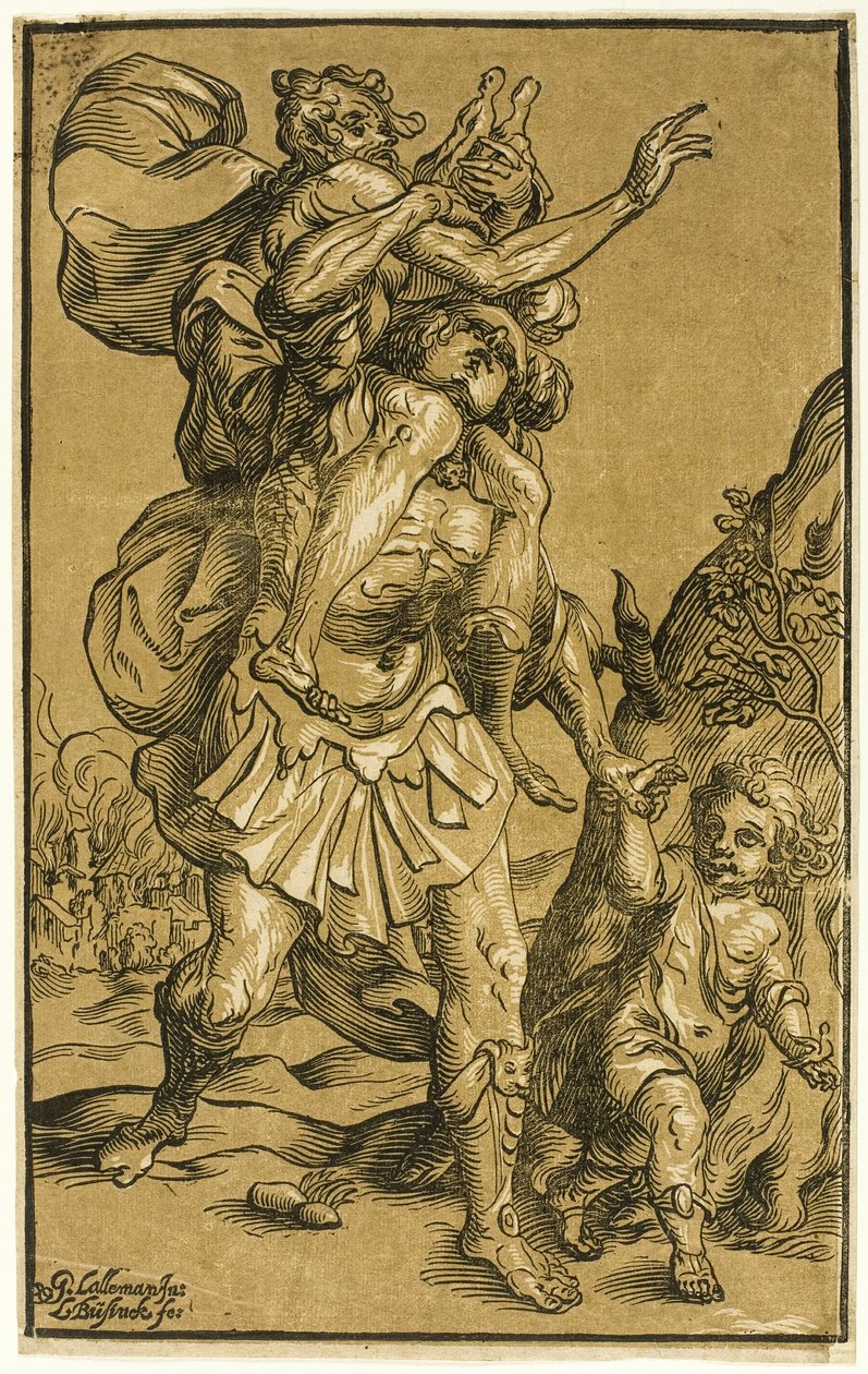 Aeneas bærer sin far, Anchises af Ludolph Büsinck