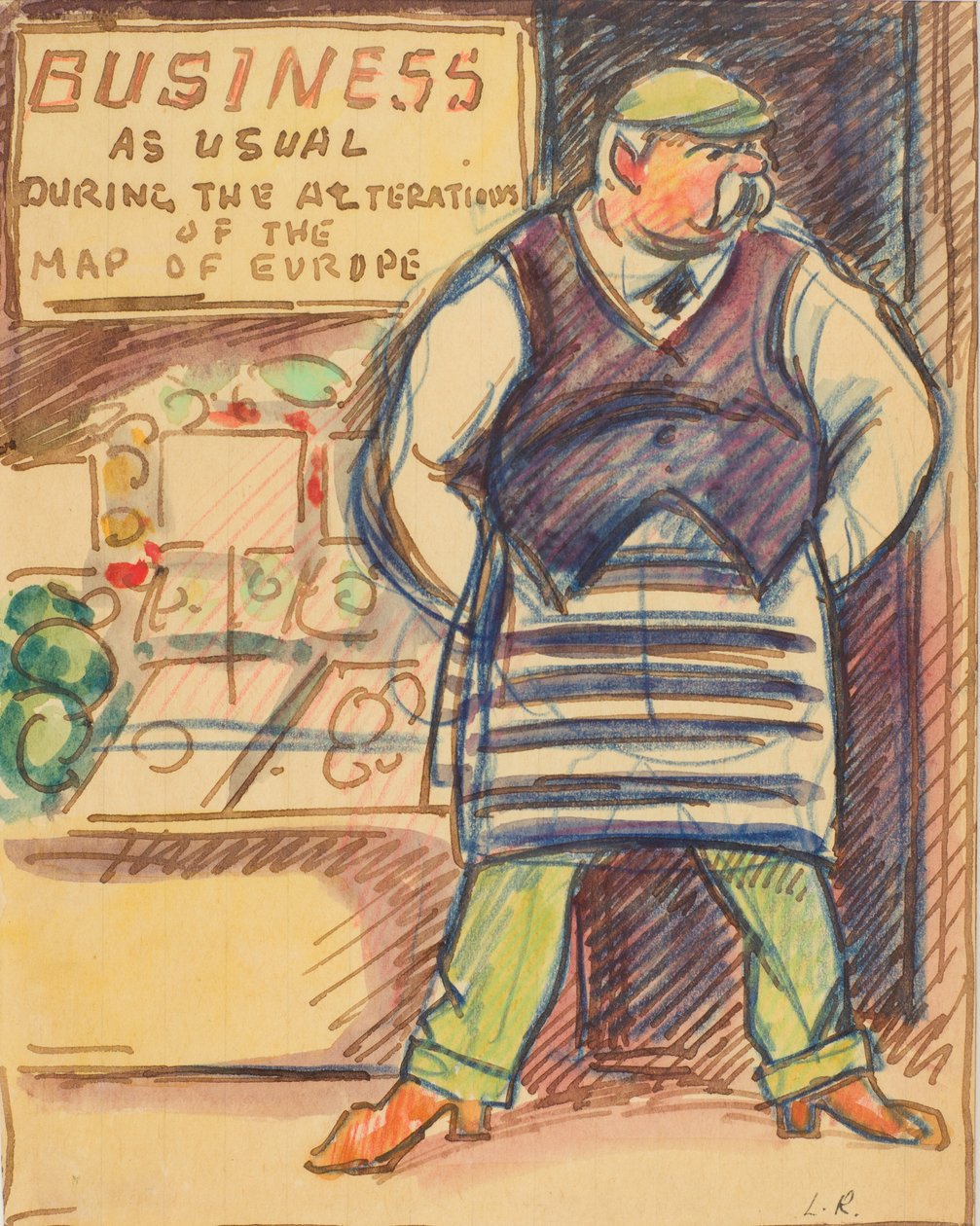 Business as usual under ændringerne af Europakortet, ca. 1915 (akvarel på papir) af Ludovic Rodolphe Pissarro