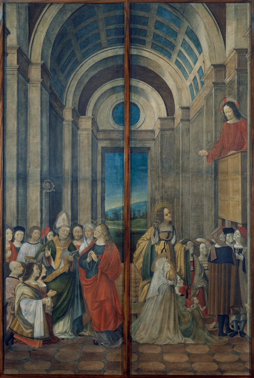 Mary Magdalene, Martha, Lazarus og Maximinus tilbedt af prinsen og prinsessen i Provence og ... af Ludovico de Donati