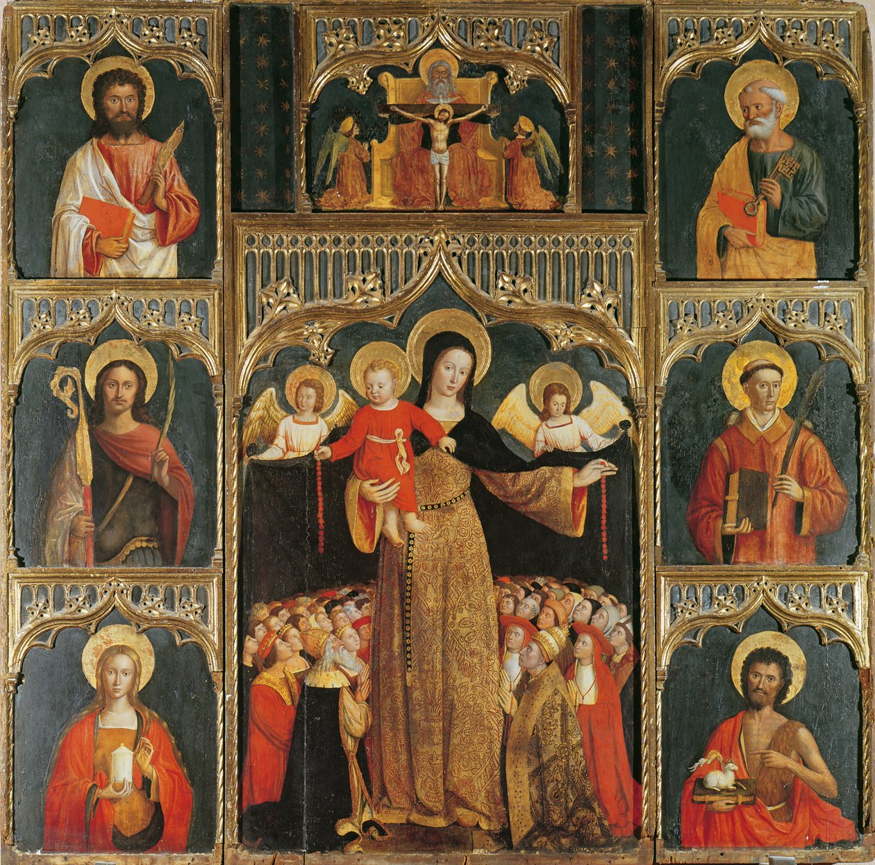 Altertavle af rosenkransens jomfru, ca. 1500 af Ludovico Brea