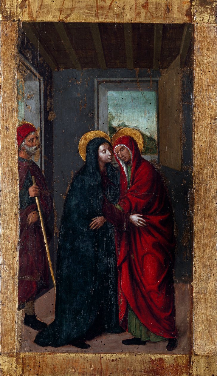 Jomfruens liv: "" Visitation"" Serien "" Rosenkransens mysterier"" Maleri på træ af Ludovico Brea (Louis Brea) (1450-1523) 1512-1513 Taggia, Museo del Convento di San Domenico Italien af Ludovico Brea