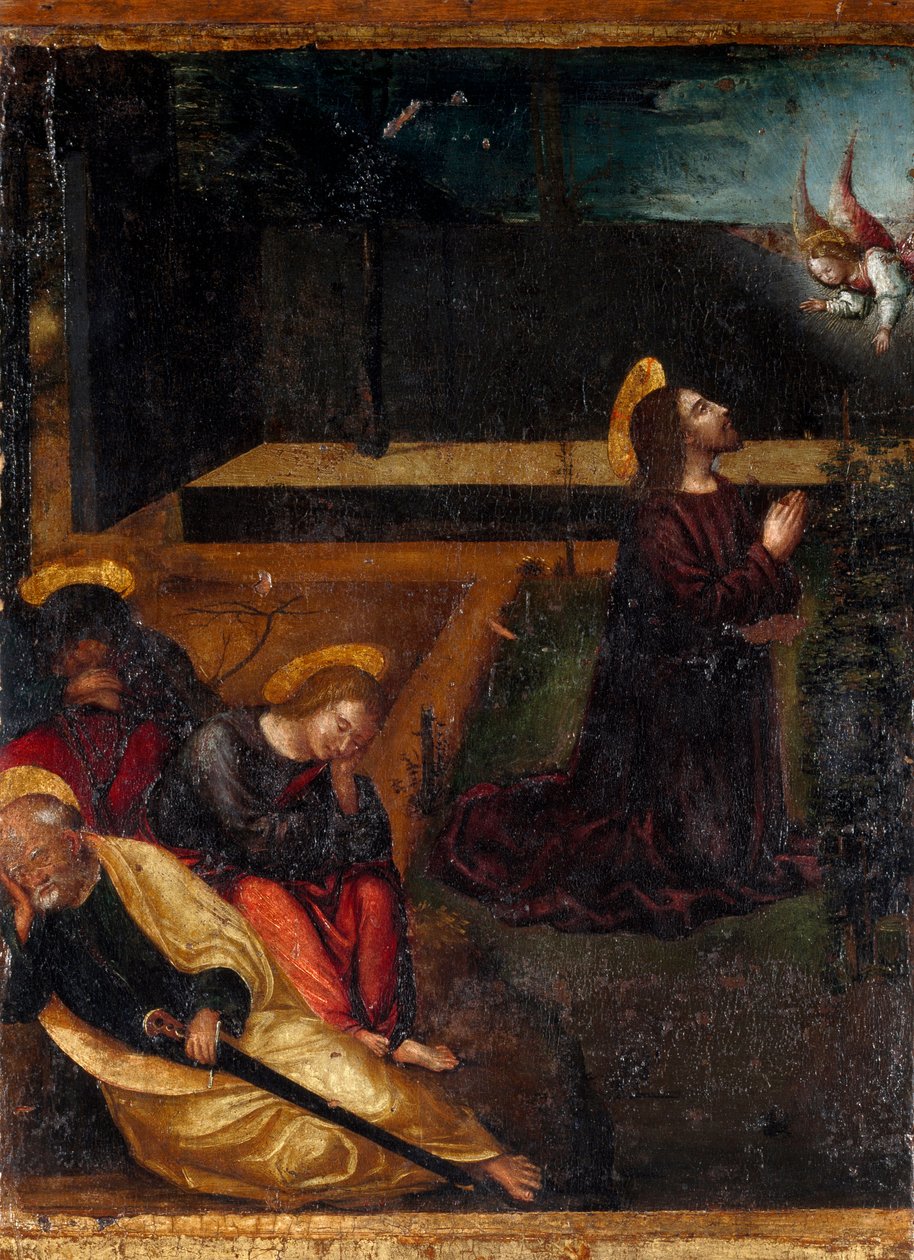 Bøn i oliventræernes have Serie af rosenkransens 15 mysterier. Træmaleri af Ludovico Brea (Louis Brea) (1450-1523) 1512-1513 Taggia, Museo del Convento di San Domenico, Italien af Ludovico Brea