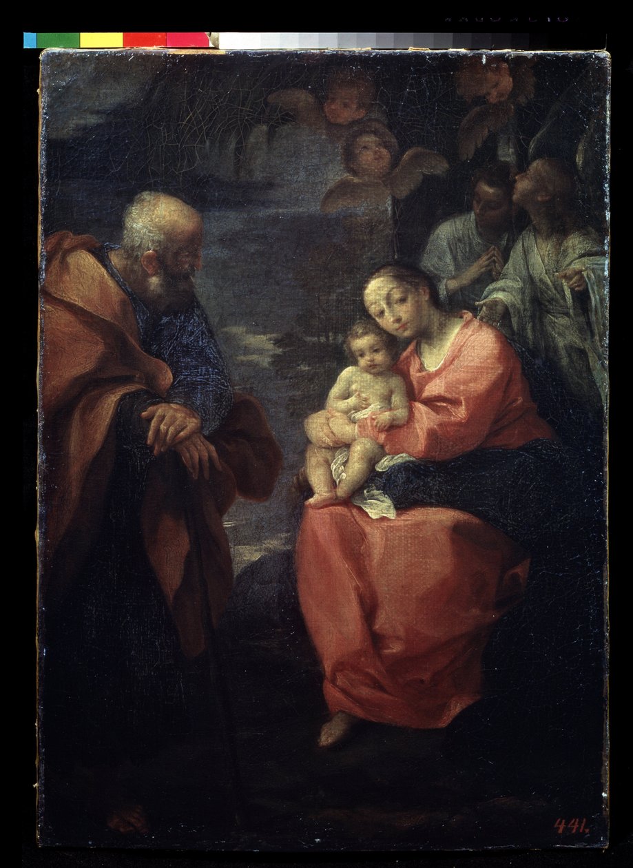 ""Den hellige familie hviler på flugten til Egypten"" (Den hellige familie under en palme (Hvil på flugten til Egypten)) Maleri af Ludovico Carracci (Ludovic Carracci) af Ludovico Carracci