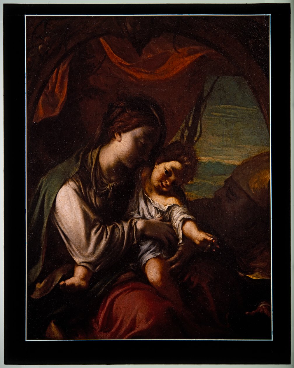 Madonna og barnet med Sankt Antonius Abbott (panel) af Ludovico Carracci