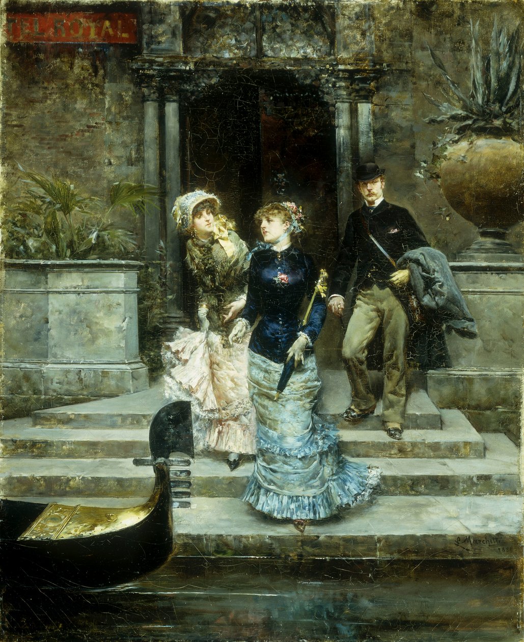 Afgang fra Hotel Royal, Venedig, 1881 af Ludovico Marchetti