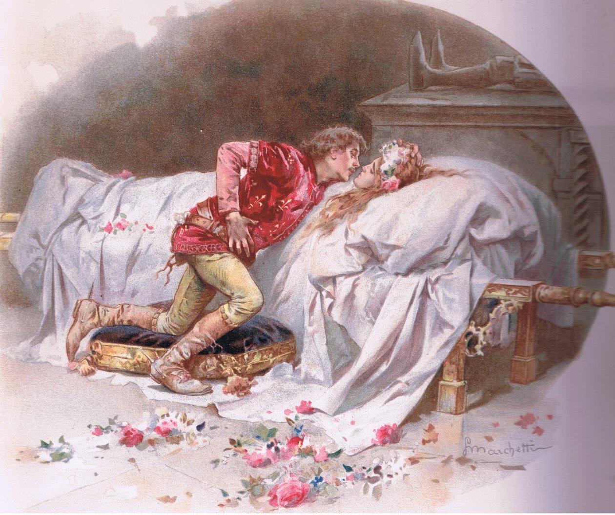 Dine stoffer er hurtige. Således med et kys dør jeg., illustration fra Romeo og Julie, af Ludovico Marchetti