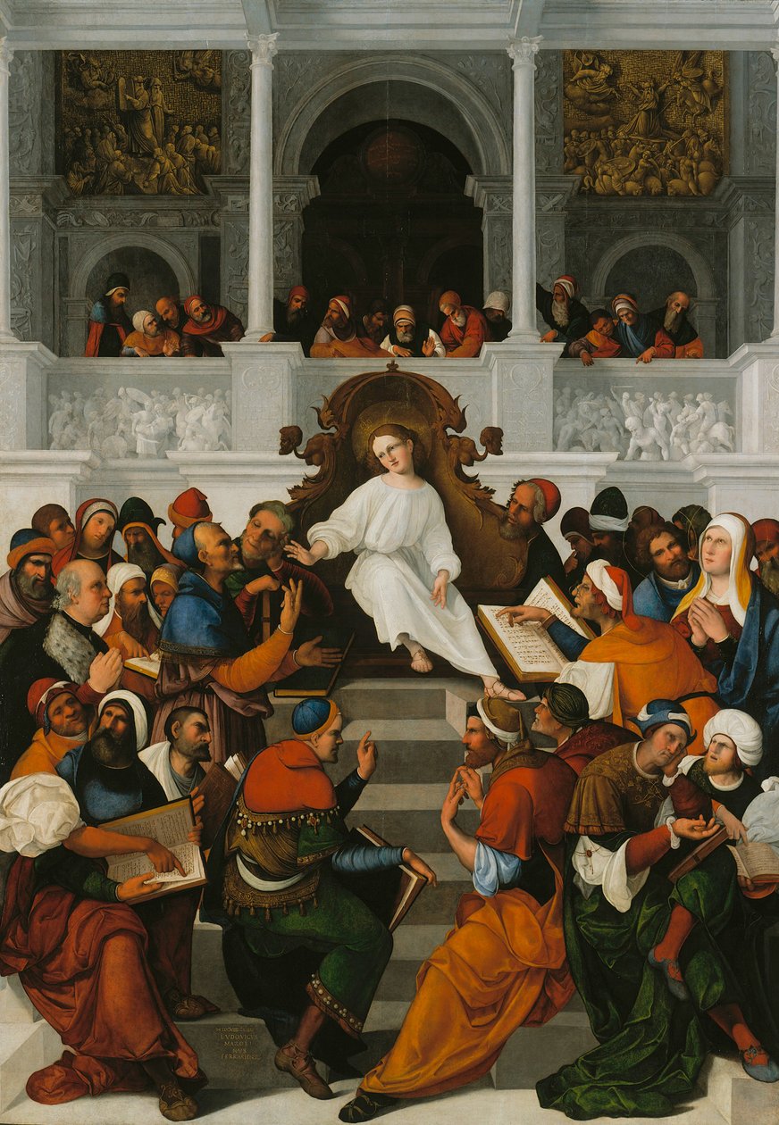 Den tolv-årige Jesus underviser i templet, 1524 af Ludovico Mazzolino