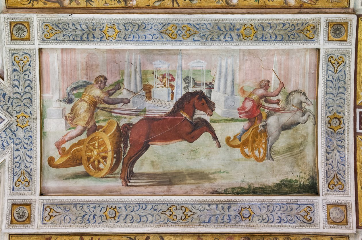 Quadrigaens løb, detalje af loftet i Hall of Games (fresco) af Ludovico Settevecchi