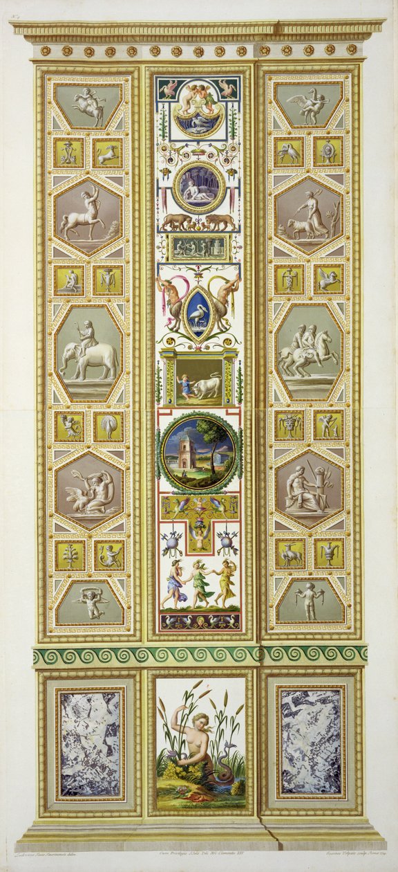 Panel fra Rafaels loggia i Vatikanet, fra "Delle Loggie di Rafaele nel Vaticano", graveret af Giovanni Volpato (1735-1803), 1774, udgivet ca. 1774-77 (håndkoloreret gravering). af Ludovicus Tesio Taurinensis