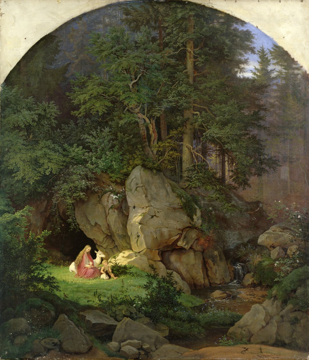 Genoveva i skovrydningen, 1839-41 af Ludwig Adrian Richter