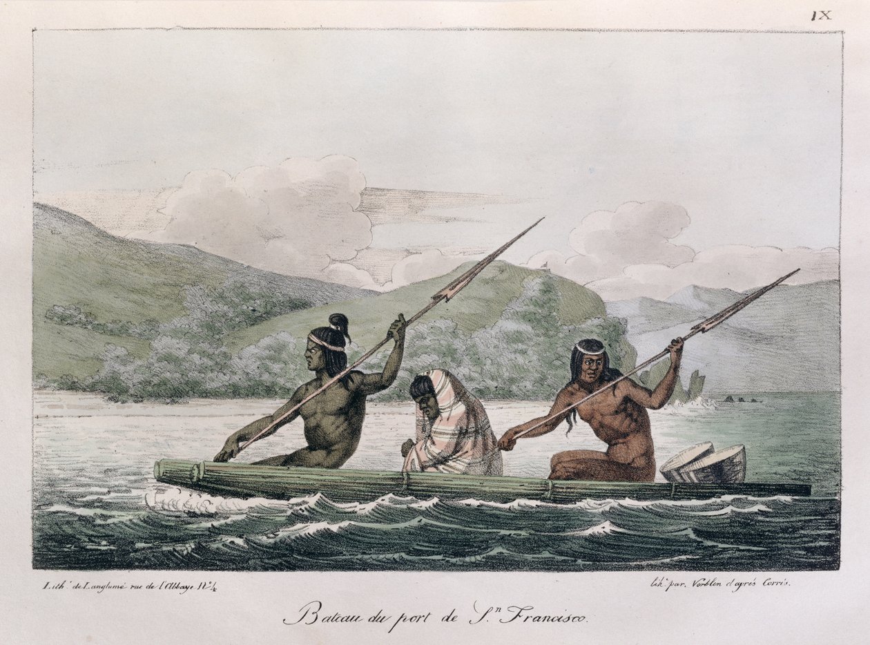 Båd fra havnen i San Francisco, fra "Voyage Pittoresque Autour du Monde", graveret af Jean Pierre Norblin (1745-1830), udgivet 1822 af Ludwig Choris