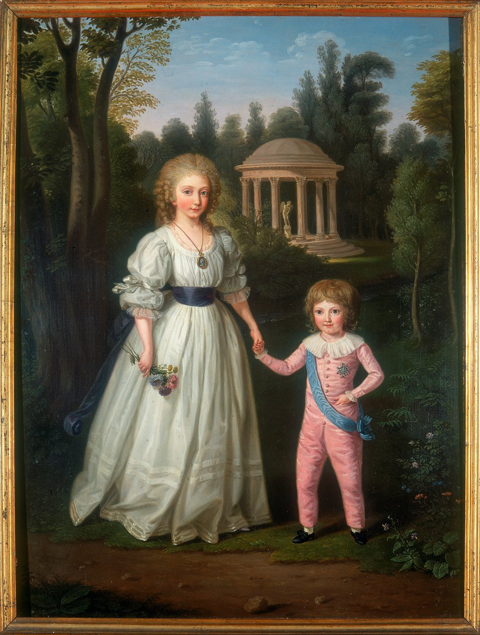 Dobbeltportræt, børn af dronning af Frankrig, Marie Antoinette, udendørs af Ludwig Guttenbrunn