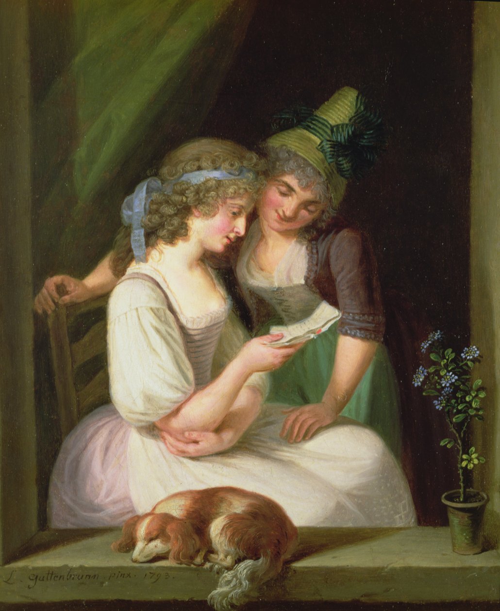 To kvinder læser et brev af Ludwig Guttenbrunn