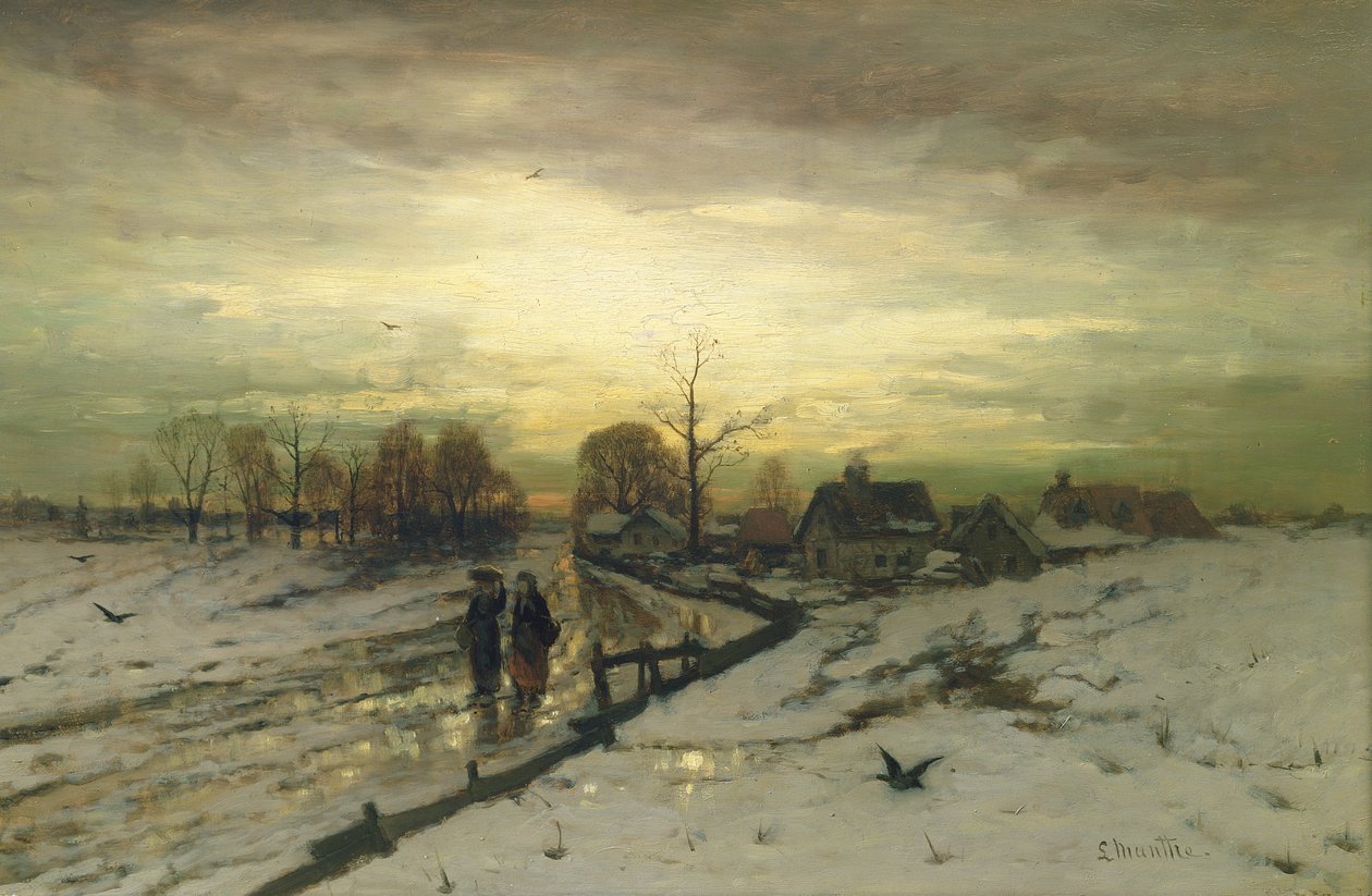 Snescene: Solnedgang, 1800-tallet af Ludwig Munthe