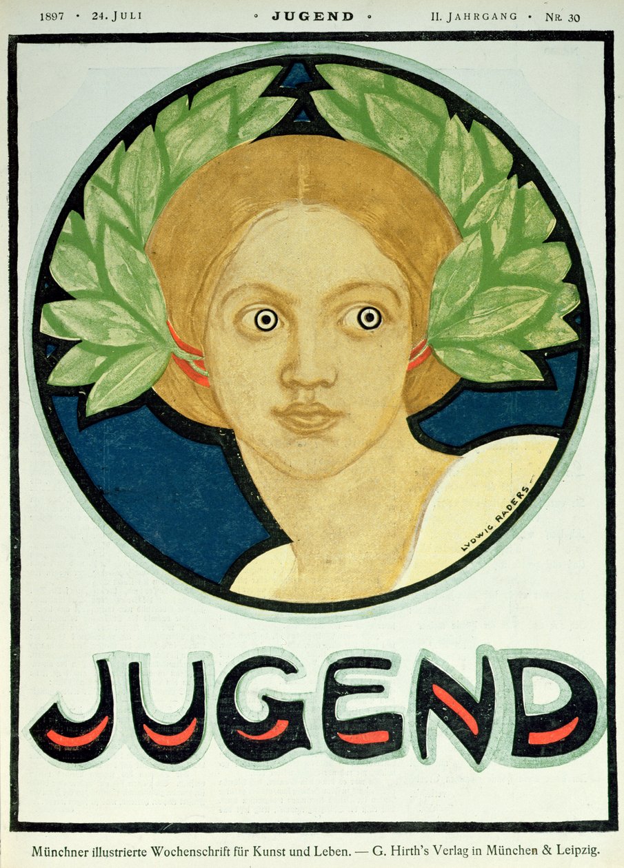Ung kvinde med en laurbærkrans, illustration fra 