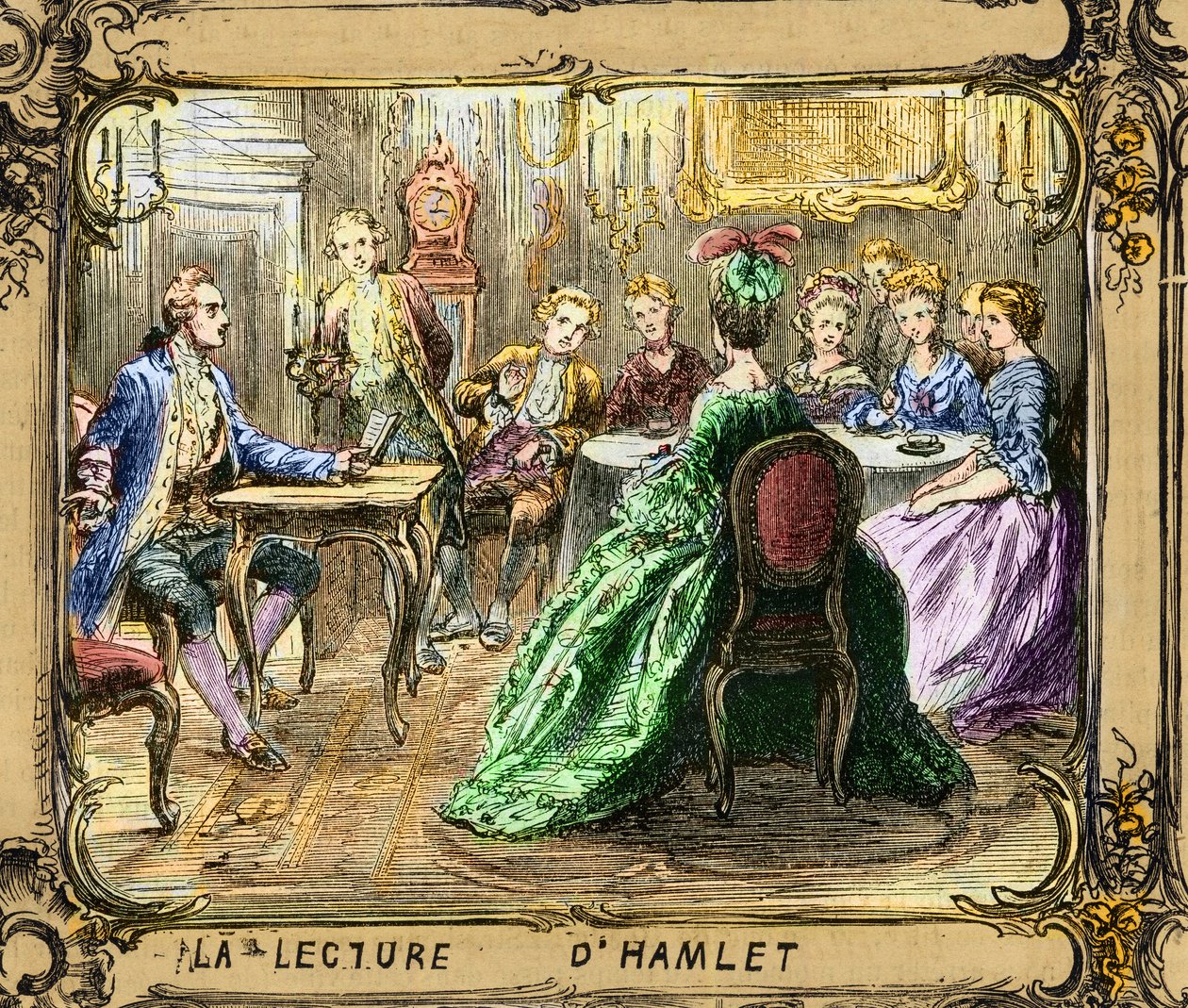 La lecture de Hamlet (Shakespeare) - Oplæsning af Hamlet - Johann Wolfgang von Goethe i Strasbourg 1770 - gravering efter Ludwig Pietsch (1824-1911) af Ludwig (after) Pietsch