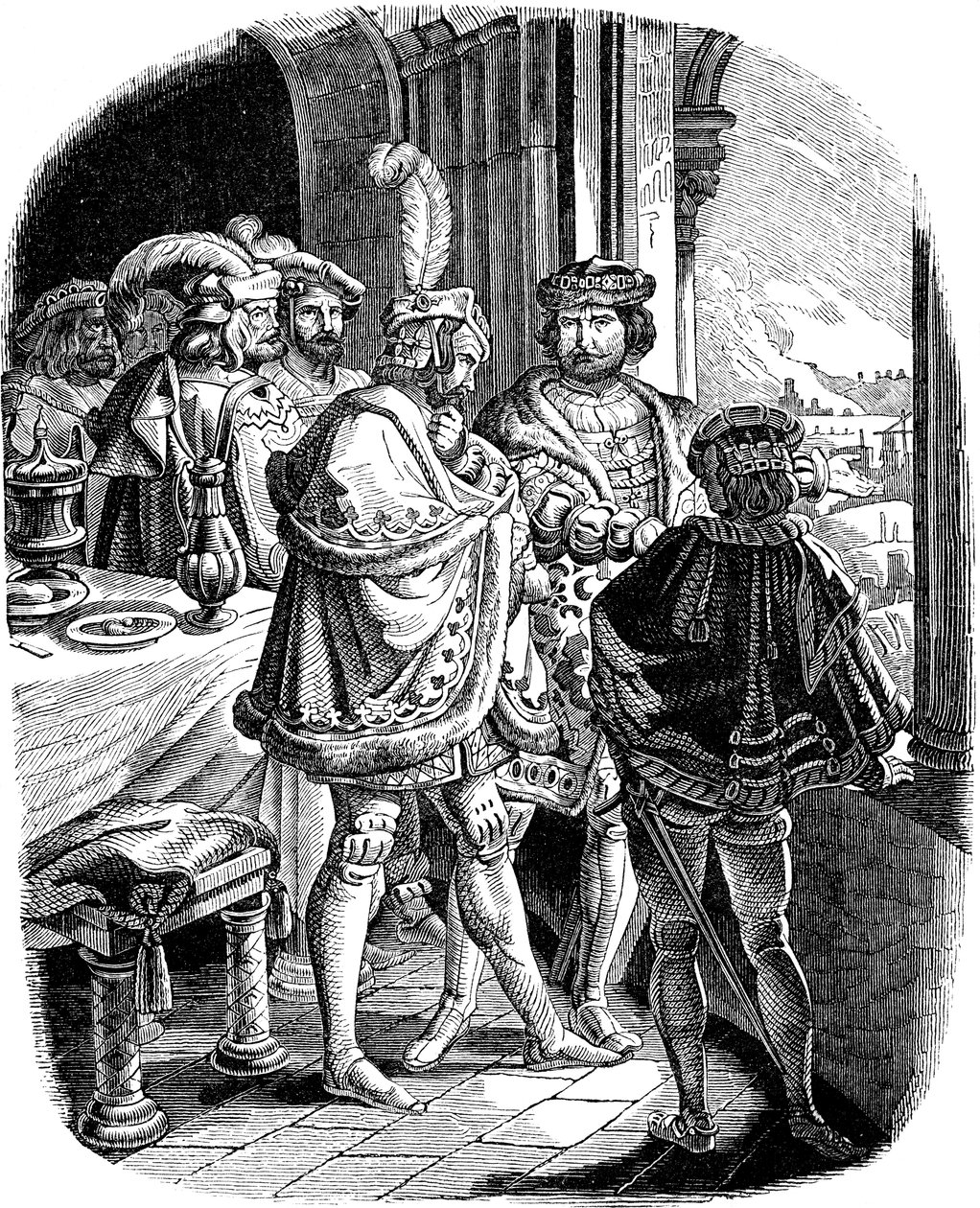 Frederik I Måltid i Heidelberg Slot 1462 Illustration fra det tyske folks historie af E. Duller, 1840 af Ludwig Adrian Richter