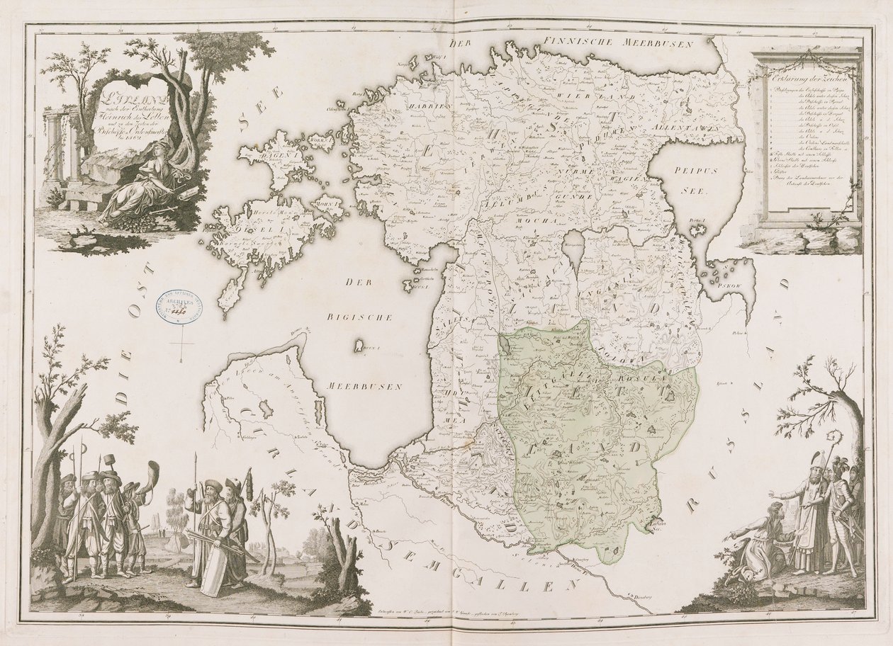 Generelt kort over Estland og Letland. Atlas de la Livonie, 1798. af Ludwig August von Mellin