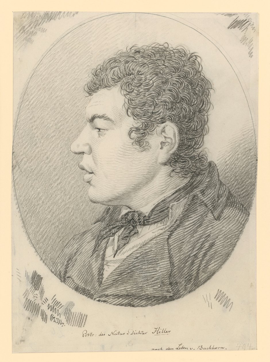 Portræt af digteren Hiller af Ludwig Buchhorn