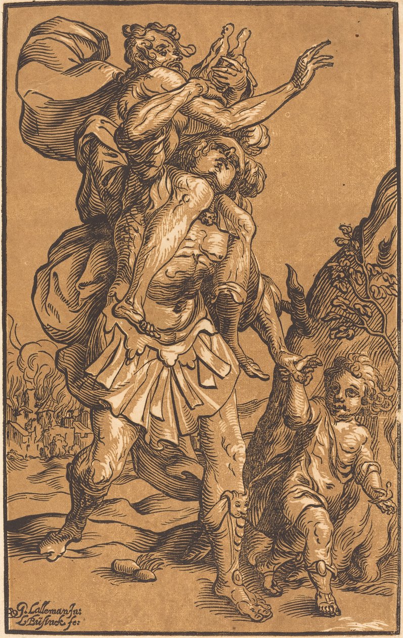 Aeneas redder sin far fra Troja af Ludwig Büsinck after Georges Lallemand