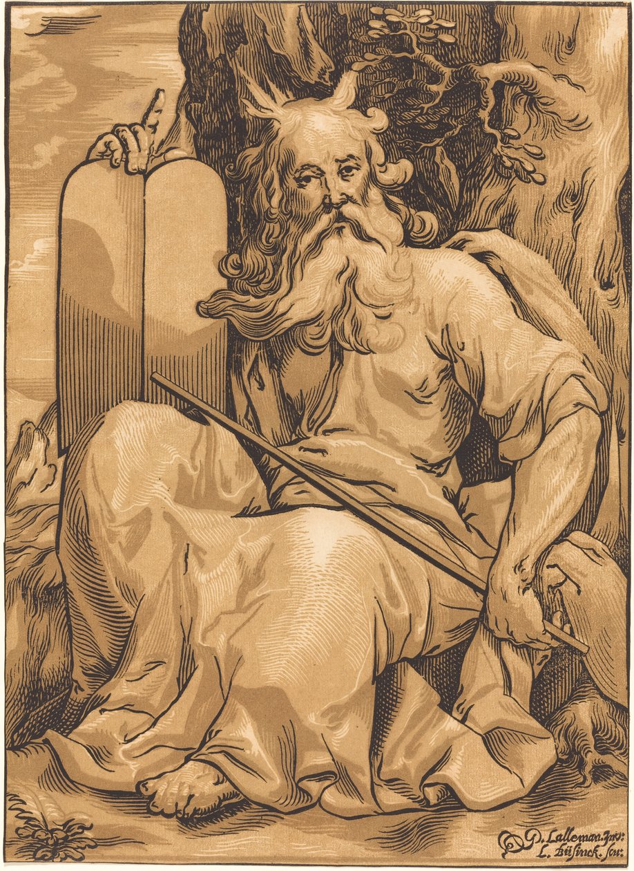 Moses med lovens tavler af Ludwig Büsinck after Georges Lallemand
