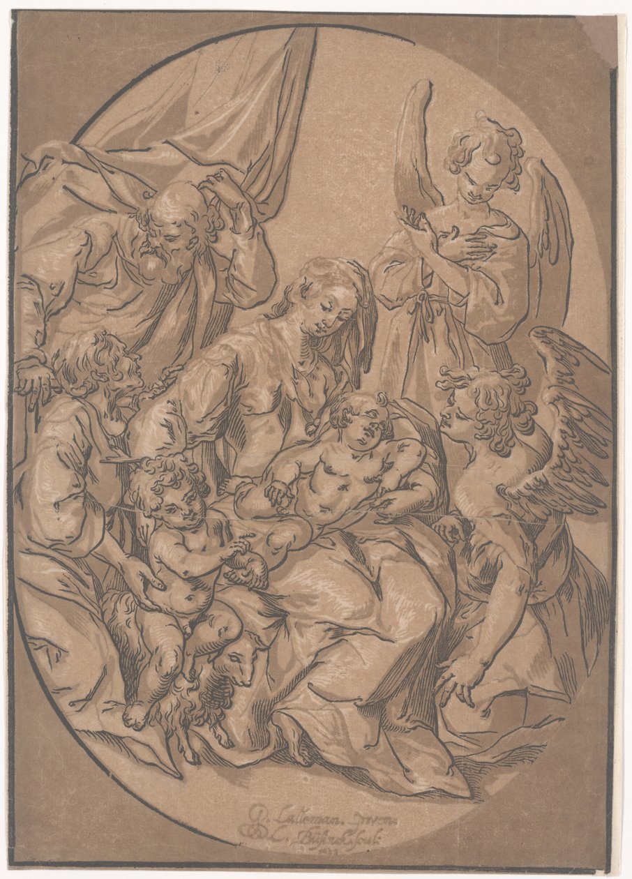 Den hellige familie med det lille Johannesbarn i en oval, ca. 1623 af Ludwig Businck