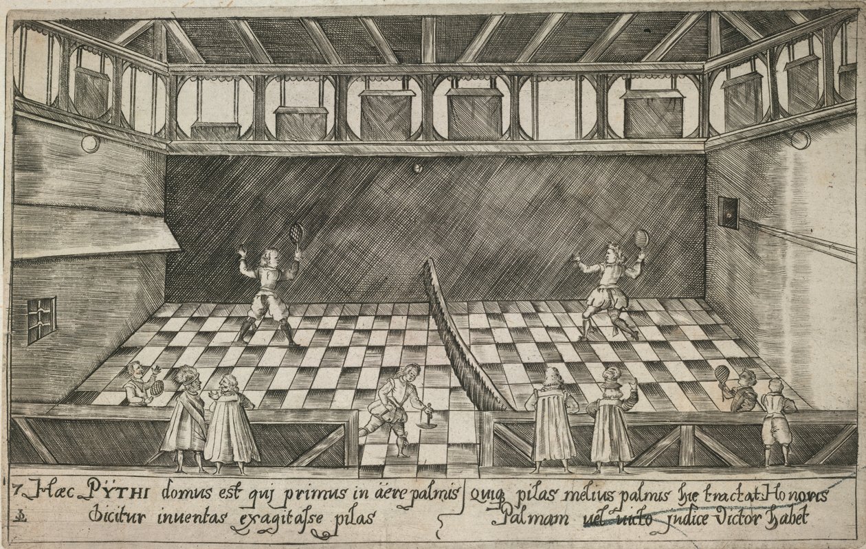 Et spil ægte tennis, ca. 1600 (gravering) af Ludwig Ditzinger