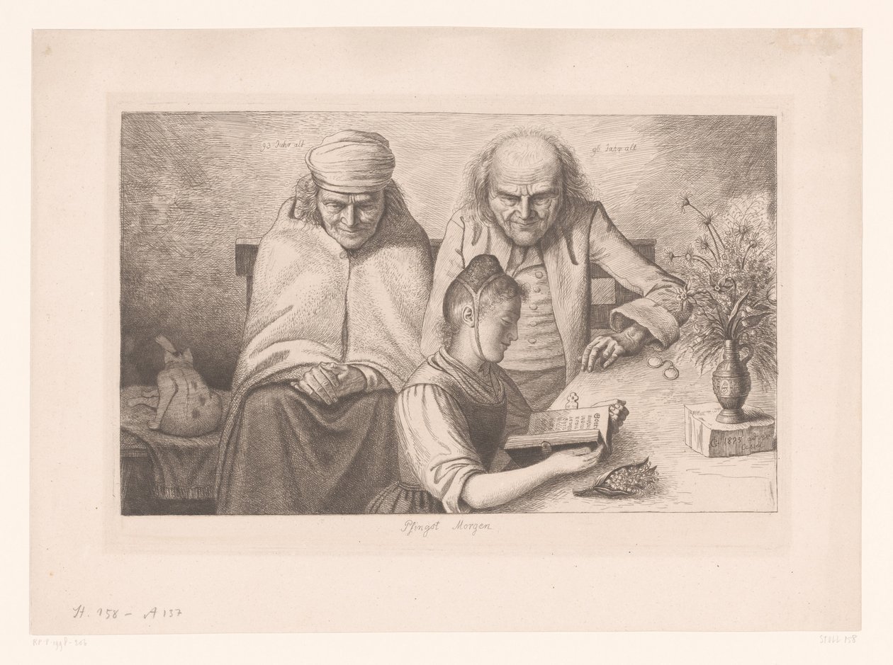 lyserød morgen Pinsemorgen (titel på objekt) af Ludwig Emil Grimm
