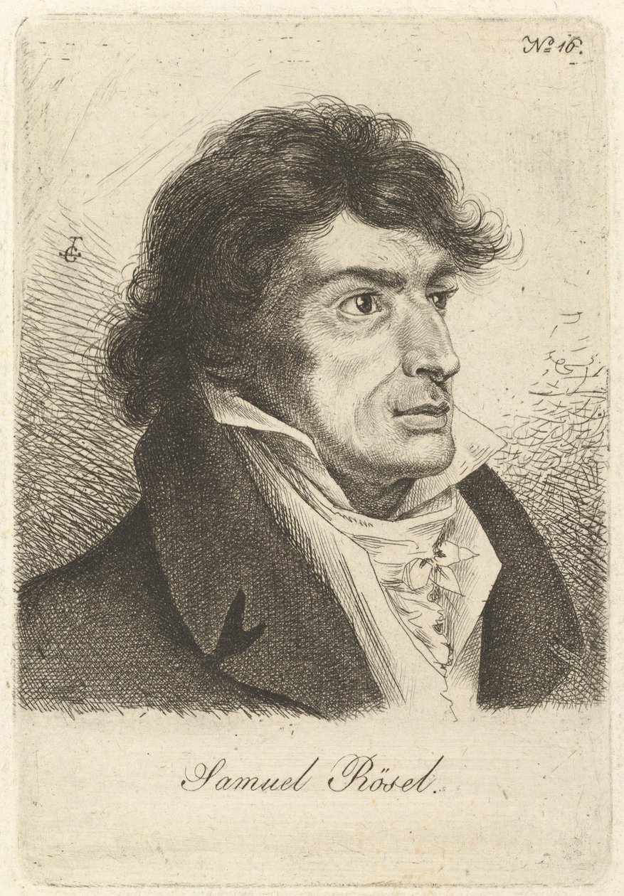 Portræt af Johann Gottlieb Samuel Rösel. af Ludwig Emil Grimm