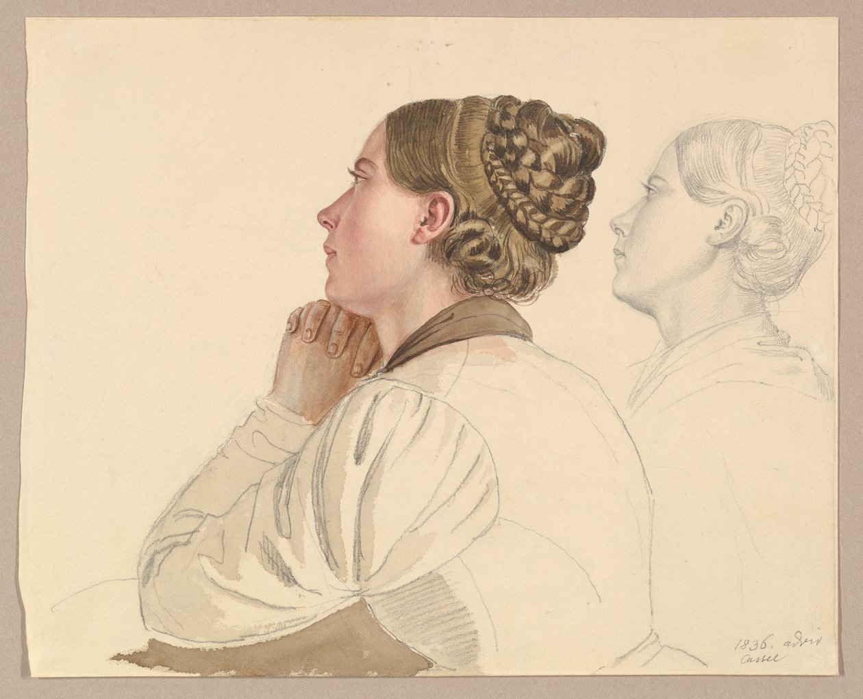 Studier af en bedende kvinde af Ludwig Emil Grimm