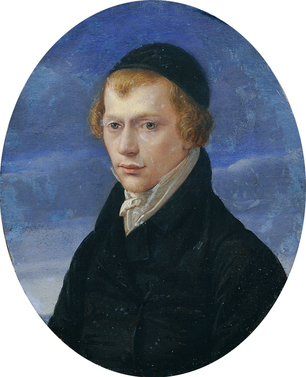 Halv-længde portræt af en rødhåret herre med en stofhue af Ludwig Ferdinand Schnorr von Carolsfeld