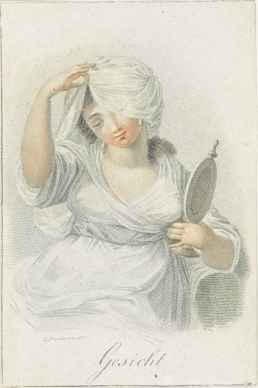 Syn Ansigt (titel på objekt) Fem sanser repræsenteret af kvindefigurer (serietitel) Die Funf Sinne (serietitel) af Ludwig Gottlieb Portman