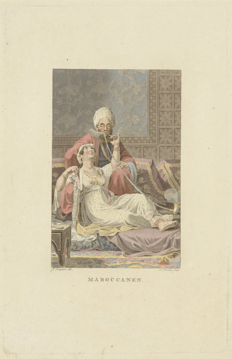 Marokkansk par i tehus Marokkanere (titel på objekt) af Ludwig Gottlieb Portman