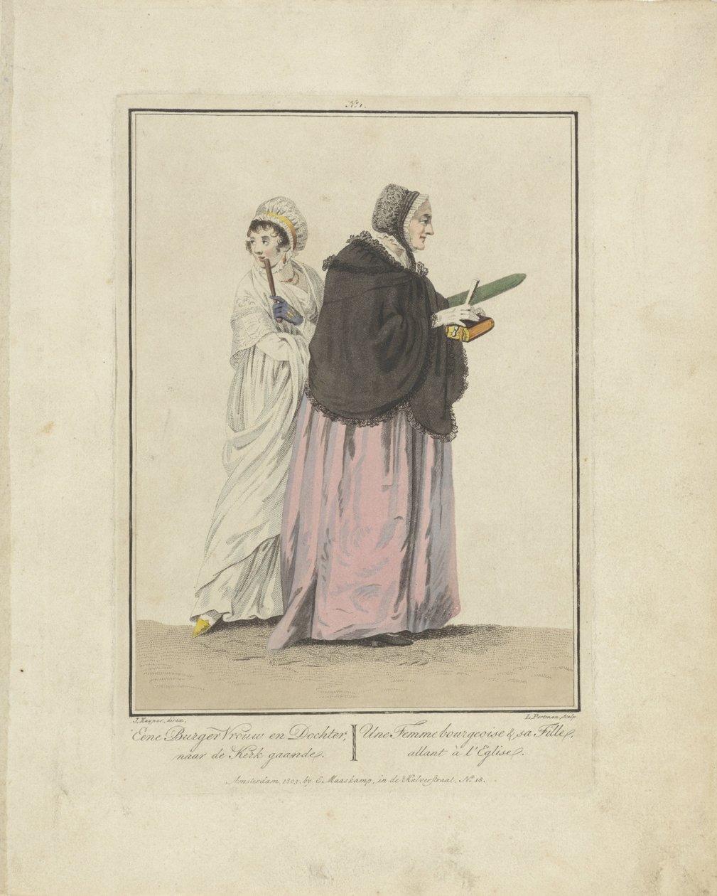 Mor og datter på vej i kirke En Borgers Hustru og Datter; gå i kirke / Une Femme bourgeoise & sa Fille, allant à l