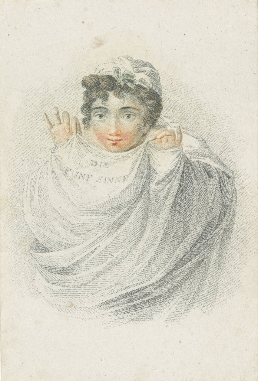 Kvindefigur i draperi Fem sanser repræsenteret af kvindefigurer (serietitel) Die Funf Sinne (serietitel på objekt) af Ludwig Gottlieb Portman